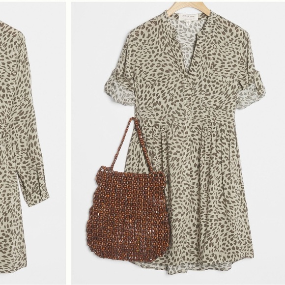 Anthropologie Cloth & Stone Cheetah Print Mini Dress in Olive Size S - Picture 3 of 11